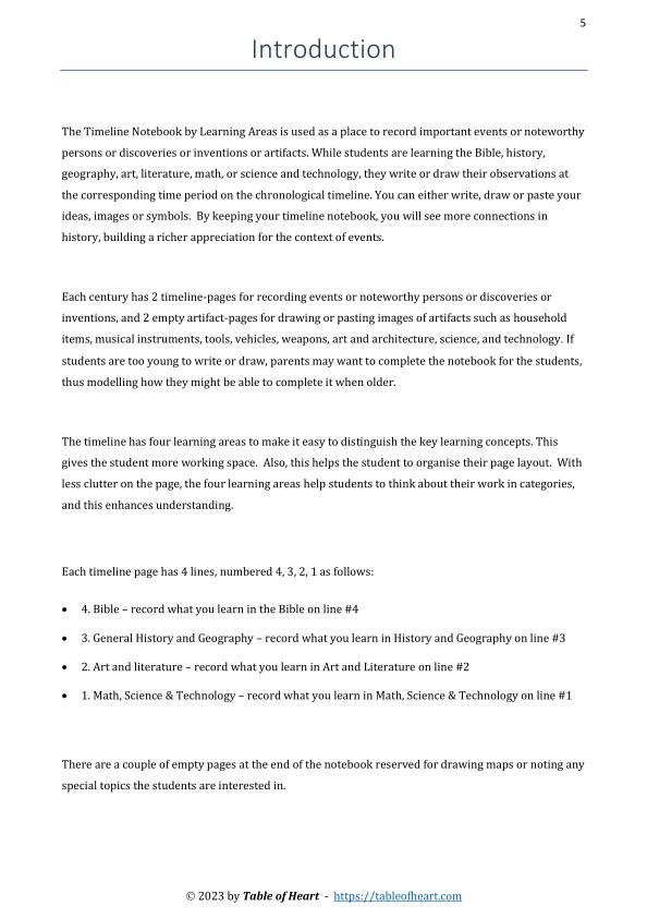 Timeline Notebook by Learning Areas (PDF)