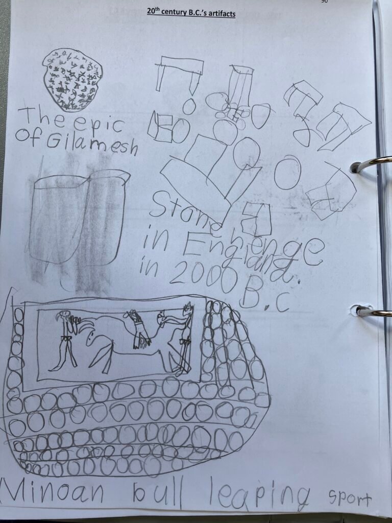 Timeline notebook by subject areas - entry by 9 years old - IMG_4175