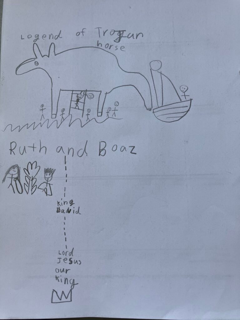 Timeline notebook by subject areas - entry by 9 years old - IMG_4177