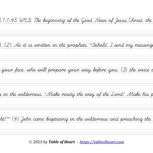 Copywork cursive non-dotted font - size 18 -  Gospel of Mark (PDF)