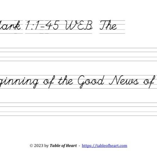 Copywork cursive non-dotted font - size 42 -  Gospel of Mark (PDF)