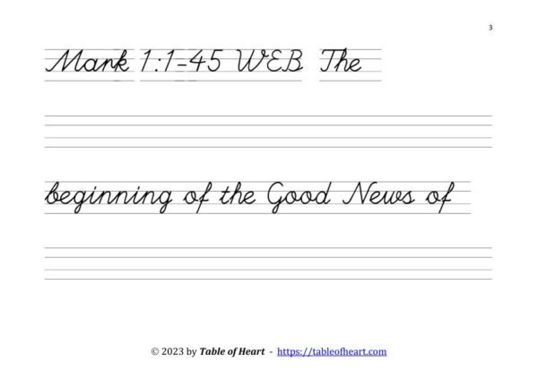 Copywork cursive non-dotted font - size 42 -  Gospel of Mark (PDF)
