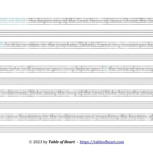 Copywork cursive dotted font - size 23 -  Gospel of Mark (PDF)