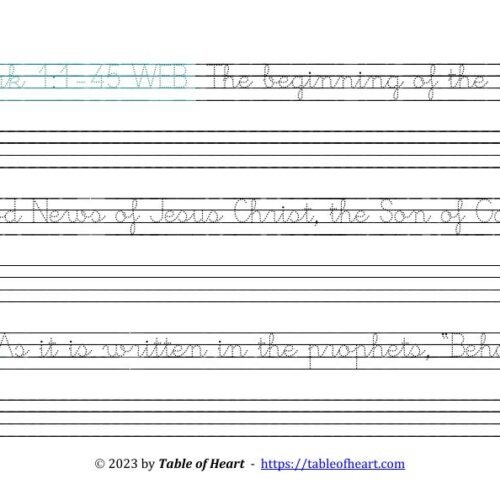 Copywork cursive dotted font - size 42 -  Gospel of Mark (PDF)