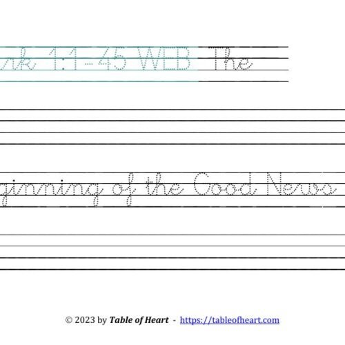 Copywork cursive dotted font - size 58 -  Gospel of Mark (PDF)