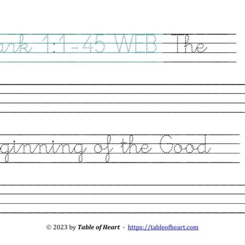 Copywork cursive dotted font - size 66 -  Gospel of Mark (PDF)