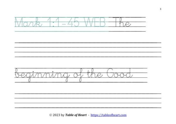 Copywork cursive dotted font - size 66 -  Gospel of Mark (PDF)