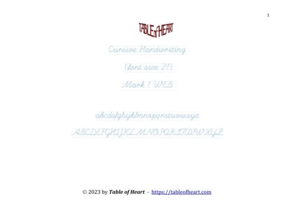 Mark 01 WEB - Cursive Handwriting-No Dotted - font size 21