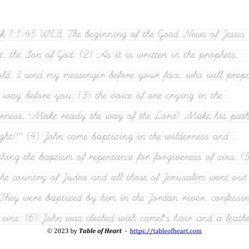 Handwriting tracing cursive non-dotted font - size 21 -  Gospel of Mark (PDF)