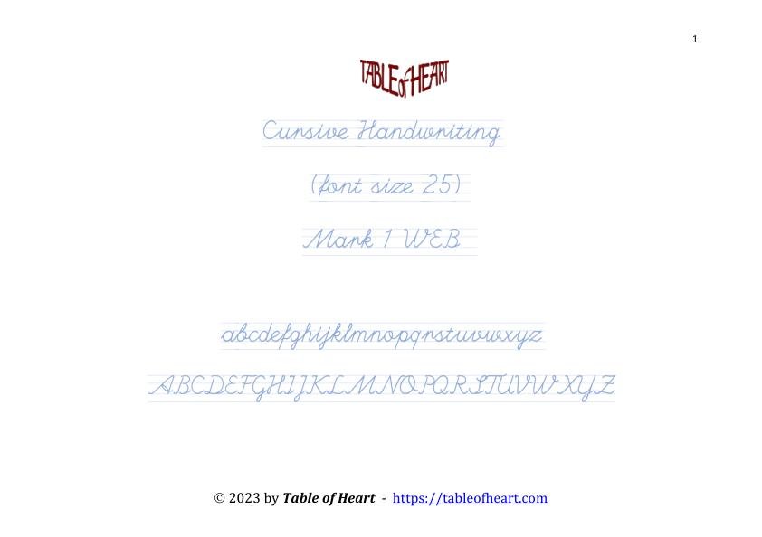 Handwriting cursive non-dotted font - size 25 – Mark
