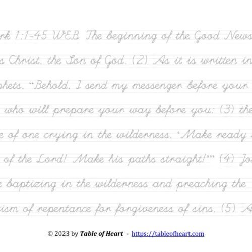 Handwriting tracing cursive non-dotted font - size 25 -  Gospel of Mark (PDF)