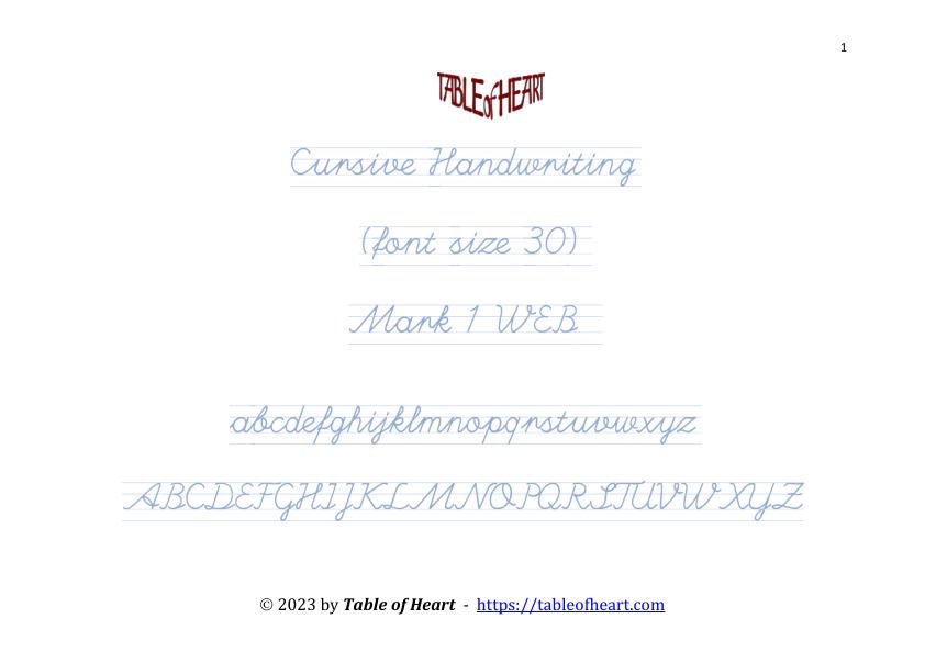 Handwriting cursive non-dotted font - size 30 – Mark