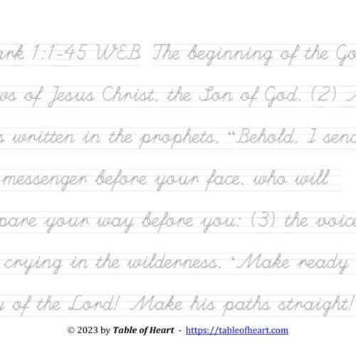 Handwriting tracing cursive non-dotted font - size 30 -  Gospel of Mark (PDF)