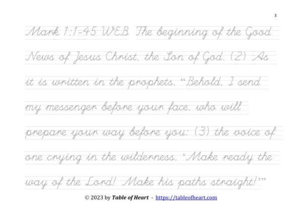 Handwriting tracing cursive non-dotted font - size 30 -  Gospel of Mark (PDF)