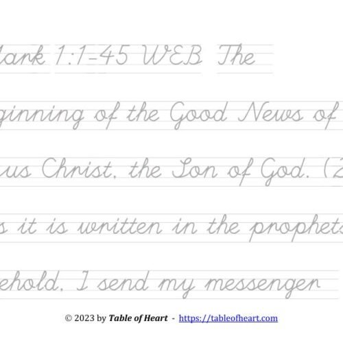 Handwriting tracing cursive non-dotted font - size 42 -  Gospel of Mark (PDF)