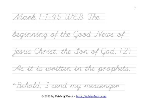 Handwriting tracing cursive non-dotted font - size 42 -  Gospel of Mark (PDF)