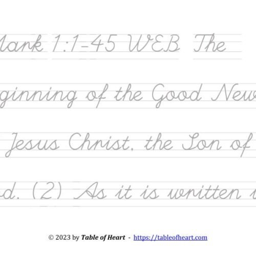 Handwriting tracing cursive non-dotted font - size 49 -  Gospel of Mark (PDF)
