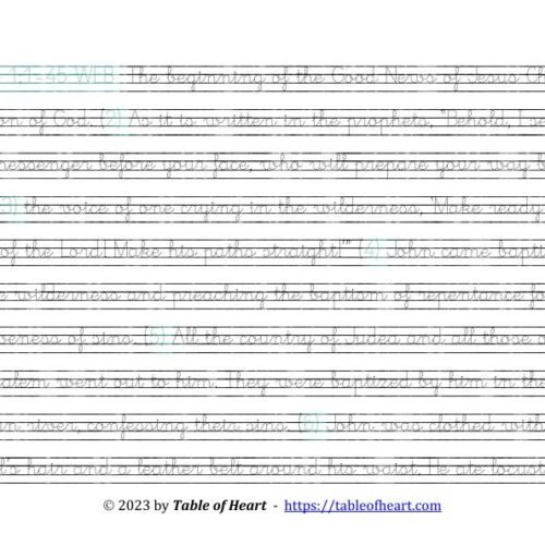 Handwriting tracing cursive dotted font - size 27 -  Gospel of Mark (PDF)