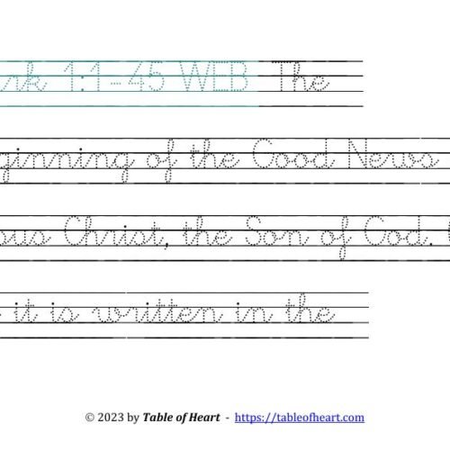 Handwriting tracing cursive dotted font - size 58 -  Gospel of Mark (PDF)