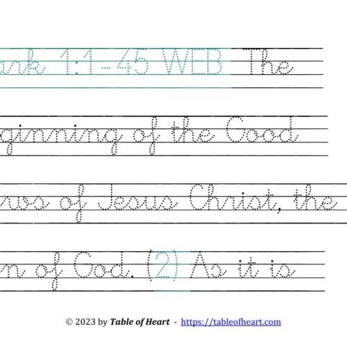 Handwriting tracing cursive dotted font - size 66 -  Gospel of Mark (PDF)