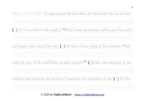 Copywork NSW ACT font - size 23 -  Gospel of Mark (PDF)