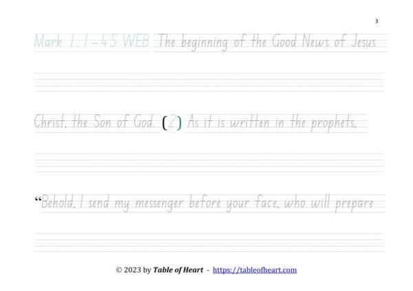Copywork NSW ACT font - size 32 -  Gospel of Mark (PDF)