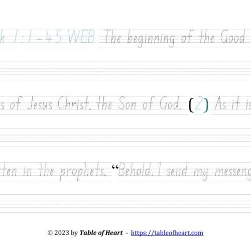 Copywork NSW ACT font - size 38 -  Gospel of Mark (PDF)