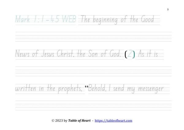 Copywork NSW ACT font - size 38 -  Gospel of Mark (PDF)