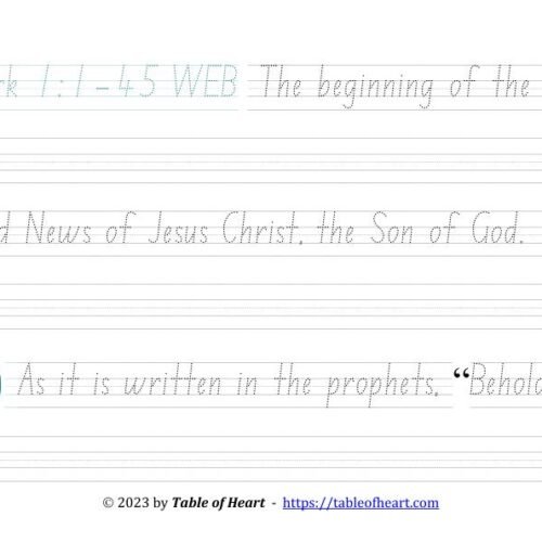 Copywork NSW ACT font - size 43 -  Gospel of Mark (PDF)