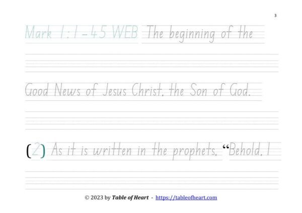 Copywork NSW ACT font - size 43 -  Gospel of Mark (PDF)