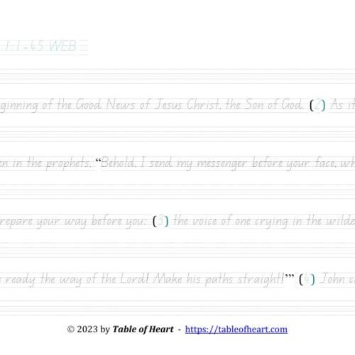 Mark 01 WEB - copywork - QLD - size 21_3 Copywork QLD font - size 21 - Gospel of Mark (PDF)