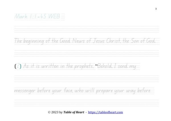 Mark 01 WEB - copywork - QLD - size 26_3 Copywork QLD font - size 26 - Gospel of Mark (PDF)
