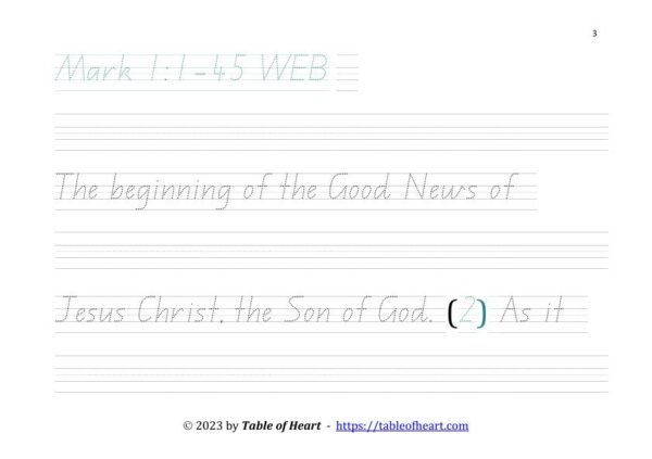 Copywork QLD font - size 41 -  Gospel of Mark (PDF)