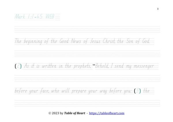 Copywork SA font - size 26 -  Gospel of Mark (PDF)