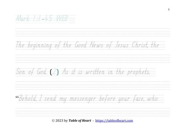 Copywork SA font - size 32 -  Gospel of Mark (PDF)