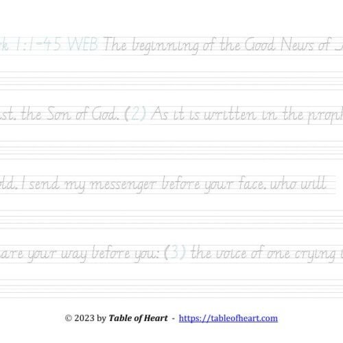 Copywork VIC WA NT font - size 27 -  Gospel of Mark (PDF)