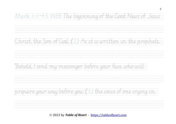 Copywork VIC WA NT font - size 27 -  Gospel of Mark (PDF)