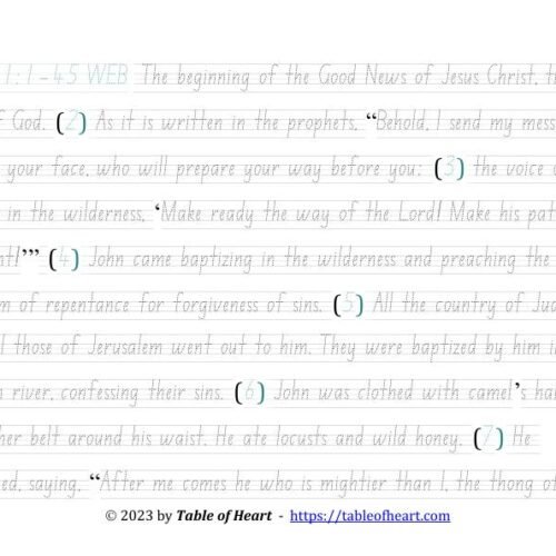 Handwriting tracing NSW ACT font - size 26 -  Gospel of Mark (PDF)