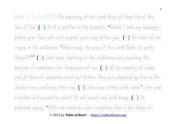 Handwriting tracing NSW ACT font - size 26 -  Gospel of Mark (PDF)