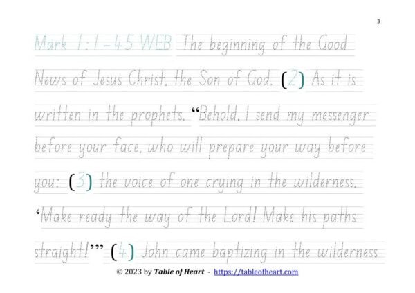 Handwriting tracing NSW ACT font - size 38 -  Gospel of Mark (PDF)