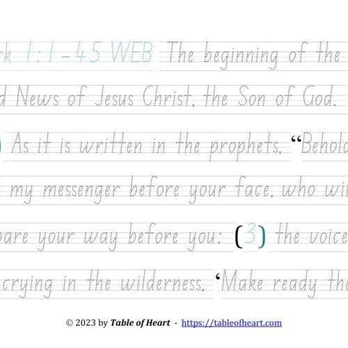 Handwriting tracing NSW ACT font - size 43 -  Gospel of Mark (PDF)