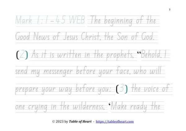 Handwriting tracing NSW ACT font - size 43 -  Gospel of Mark (PDF)