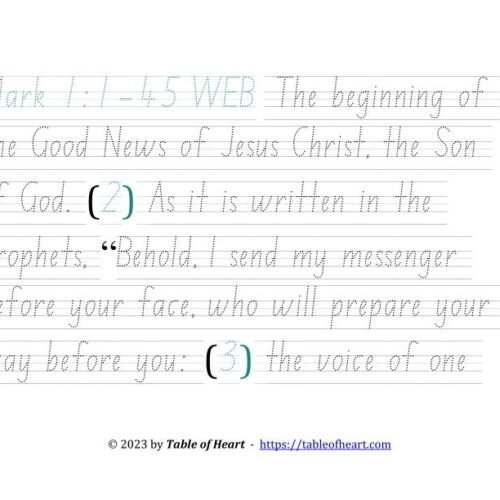 Handwriting tracing NSW ACT font - size 49 -  Gospel of Mark (PDF)
