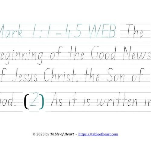 Handwriting tracing NSW ACT font - size 72 -  Gospel of Mark (PDF)