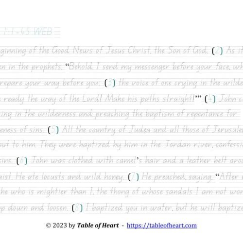 Handwriting tracing QLD font - size 21 -  Gospel of Mark (PDF)