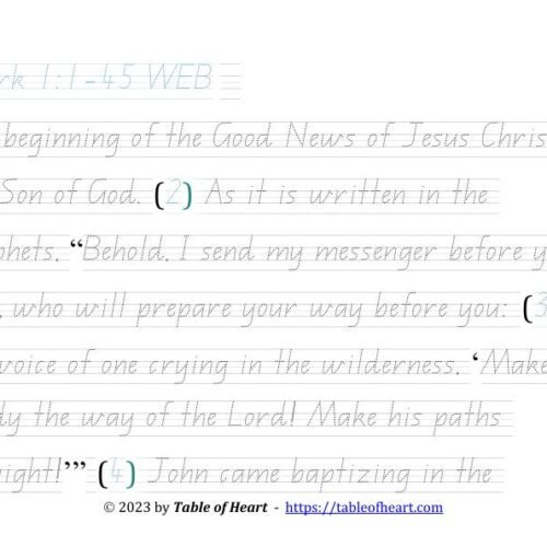 Handwriting tracing QLD font - size 33 -  Gospel of Mark (PDF)