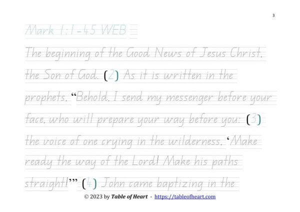 Handwriting tracing QLD font - size 33 -  Gospel of Mark (PDF)