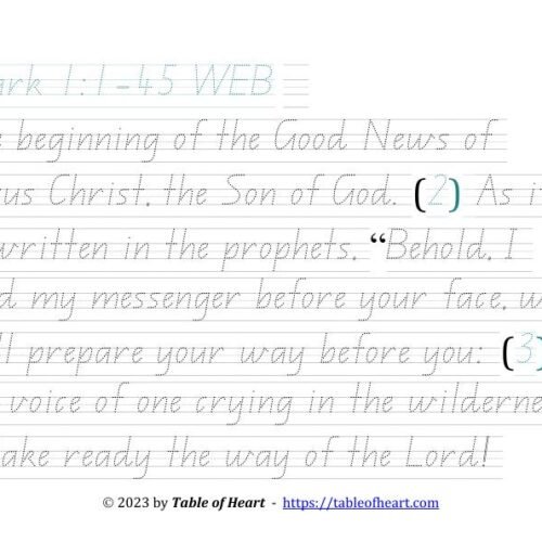 Handwriting tracing QLD font - size 41 -  Gospel of Mark (PDF)