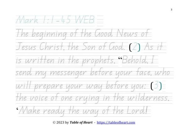 Handwriting tracing QLD font - size 41 -  Gospel of Mark (PDF)