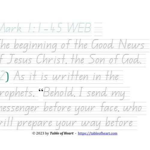 Handwriting tracing QLD font - size 49 -  Gospel of Mark (PDF)